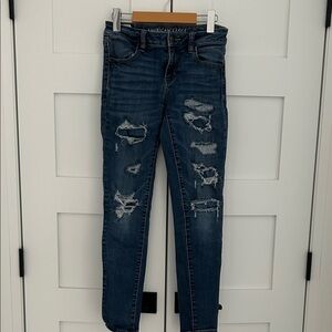 American Eagle Outfitters Women's Ripped Dark Blue Skinny Jeans